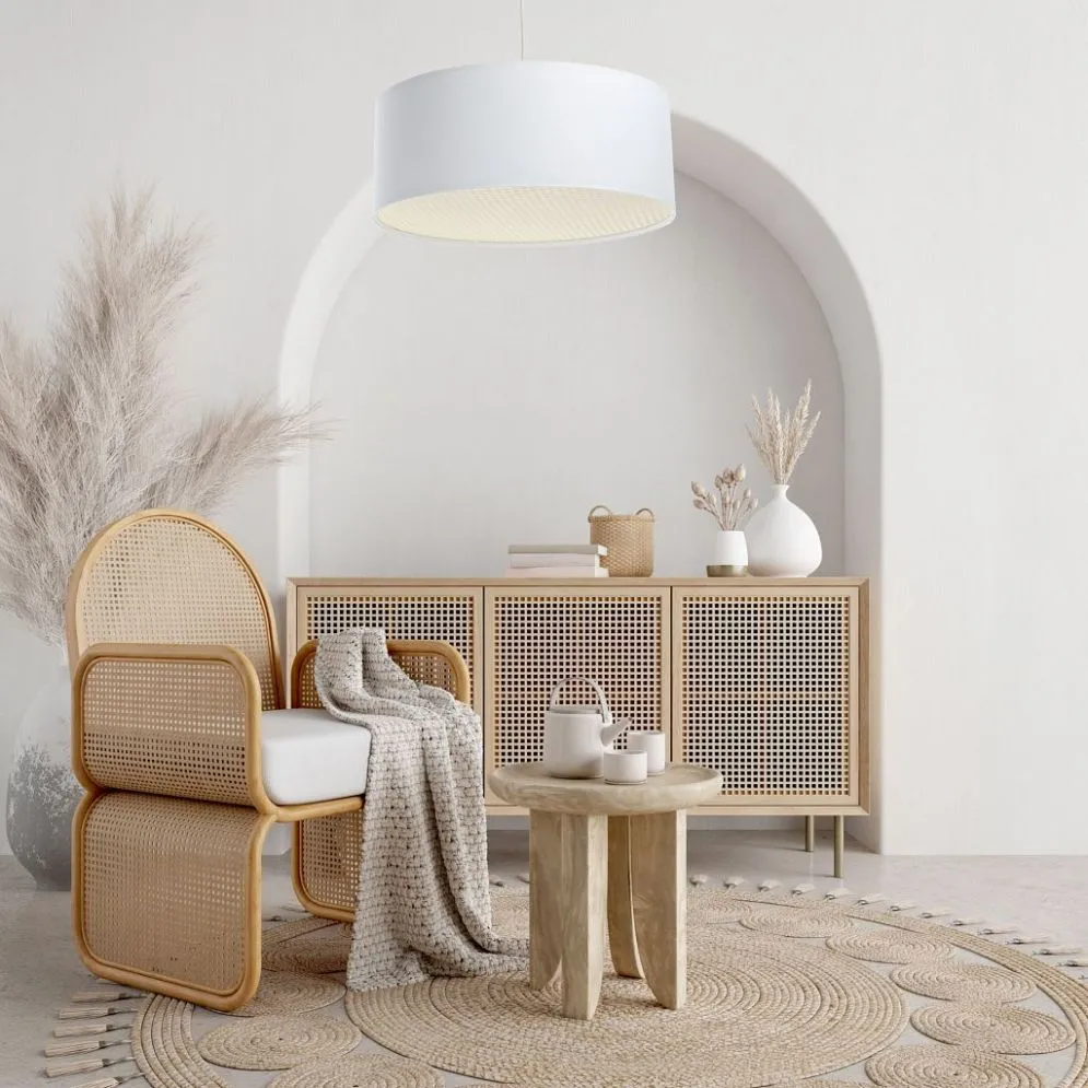 Lampa wisząca MODERN RATTAN 50 biała w kształcie walca I sklep meblowy MIRAT.