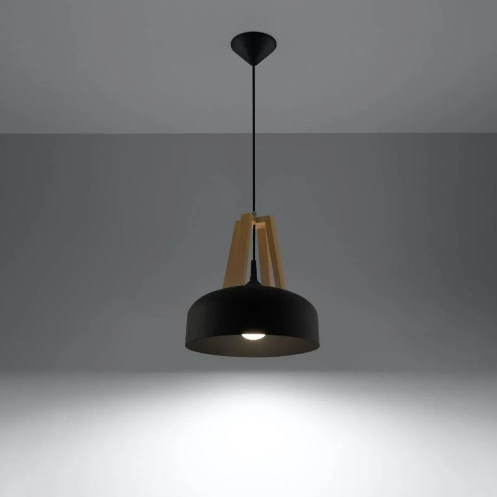 Lampa wisząca CASCO czarna/naturalne drewno | sklep MIRAT kolekcja casco