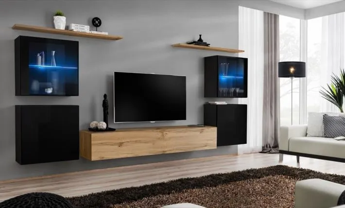 dąb czarna meblościanka podwieszana z podświetleniem SWITCH XIV