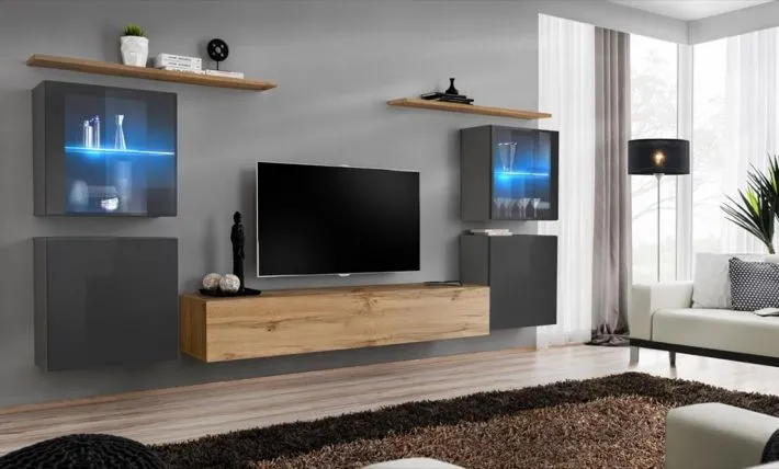 Meblościanka SWITCH XIV z przeszklonymi podświetlanymi witrynami | MIRAT. w stylu  kolekcja SWITCH