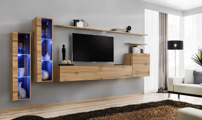 Meblościanka SWITCH XI z przeszklonymi witrynami z podświetleniem | MIRAT. w stylu kolekcja SWITCH