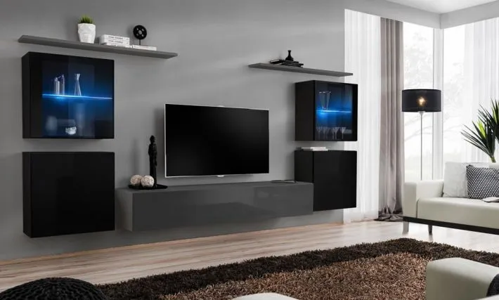 Meblościanka SWITCH XIV z przeszklonymi podświetlanymi witrynami | MIRAT. w stylu  kolekcja SWITCH