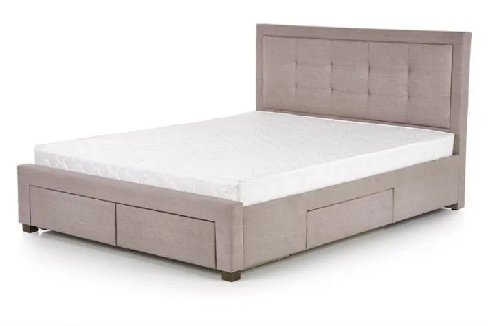 Łóżko EVORA 160x200 beżowe pikowane z szufladami | MIRAT. styl GLAMOUR