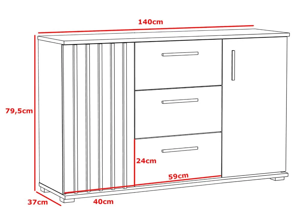 Komoda KALI 140 czarny/dąb craft ryflowane fronty I sklep meblowy MIRAT. styl LOFT, RYFLOWANY