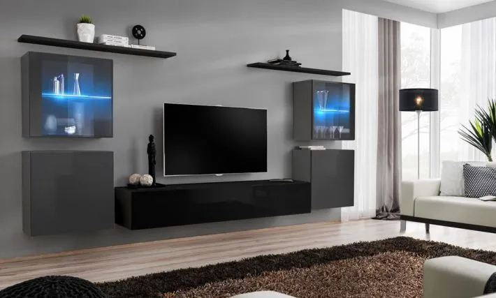 Meblościanka SWITCH XIV z przeszklonymi podświetlanymi witrynami | MIRAT. w stylu  kolekcja SWITCH
