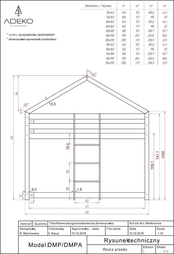 Łóżko MILA DMP 80x140 sosna domek piętrowe | MIRAT. w stylu kolekcja MILA