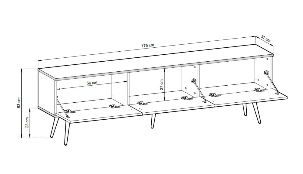 Szafka RTV KARL 3D 175cm wisząca/stojąca czarny mat loft I sklep meblowy MIRAT. styl GLAMOUR, LOFT, RYFLOWANY