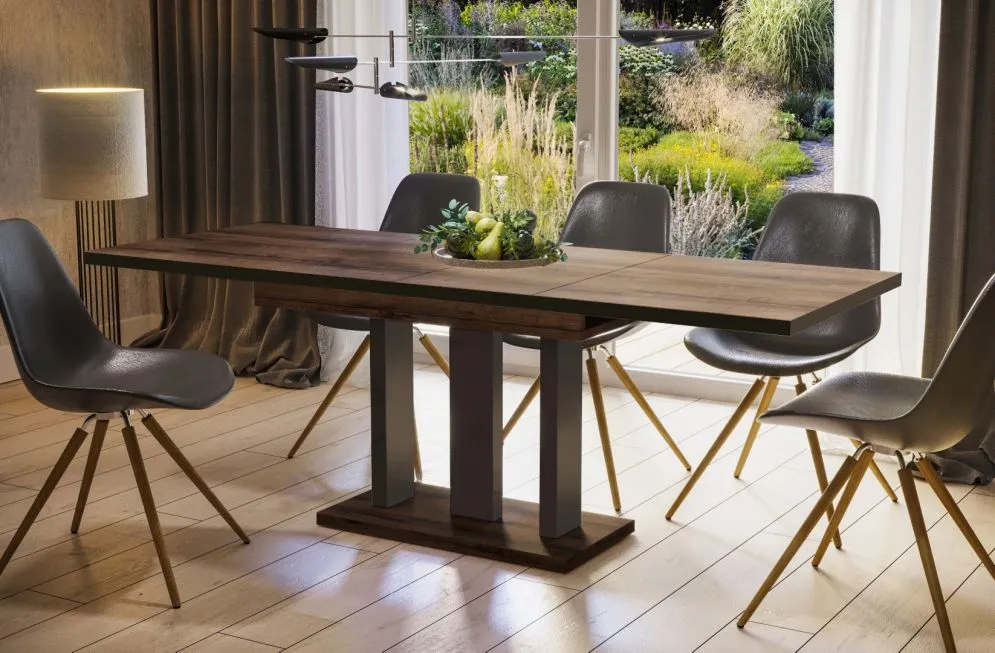 Stół rozkładany APPIA BLACK 130(210)x80 dąb monastery/czarny dla 8 osób | MIRAT. styl LOFT