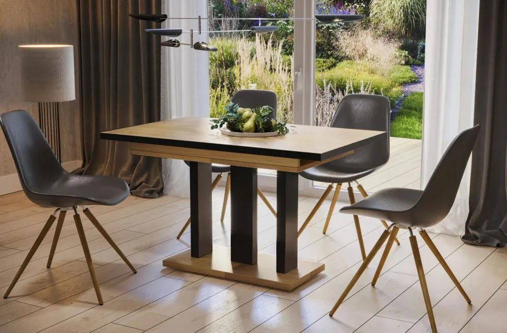 Stół rozkładany APPIA BLACK 130(210)x80 dąb natura/czarny do jadalni | MIRAT. styl LOFT
