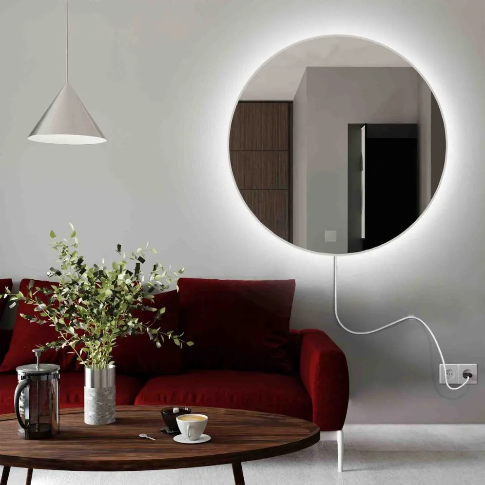 Lustro okrągłe RUBINO ELECTRIC 90 wiszące z oświetleniem LED | MIRAT. w stylu kolekcja RUBINO