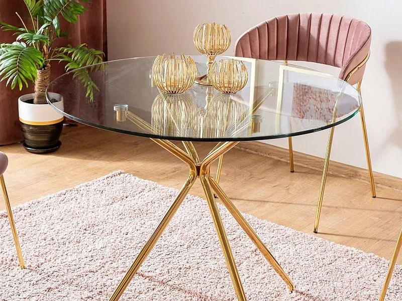 Stół okrągły AZALIA złoty w stylu glamour | MIRAT. styl GLAMOUR