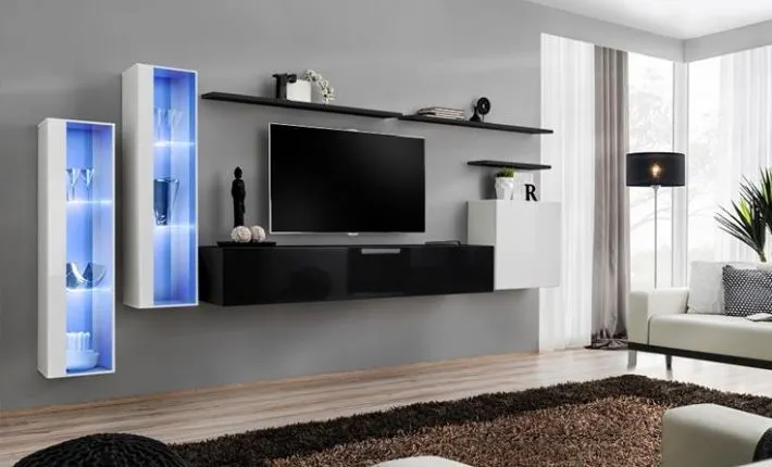Meblościanka SWITCH XI z przeszklonymi witrynami z podświetleniem | MIRAT. w stylu kolekcja SWITCH