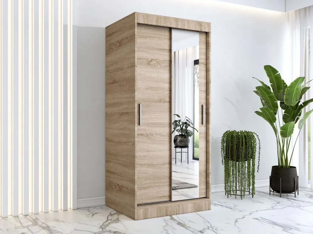Szafa przesuwna MODUO COMFORT 90 dąb sonoma gładka z lustrem | MIRAT. w stylu kolekcja MODUO COMFORT