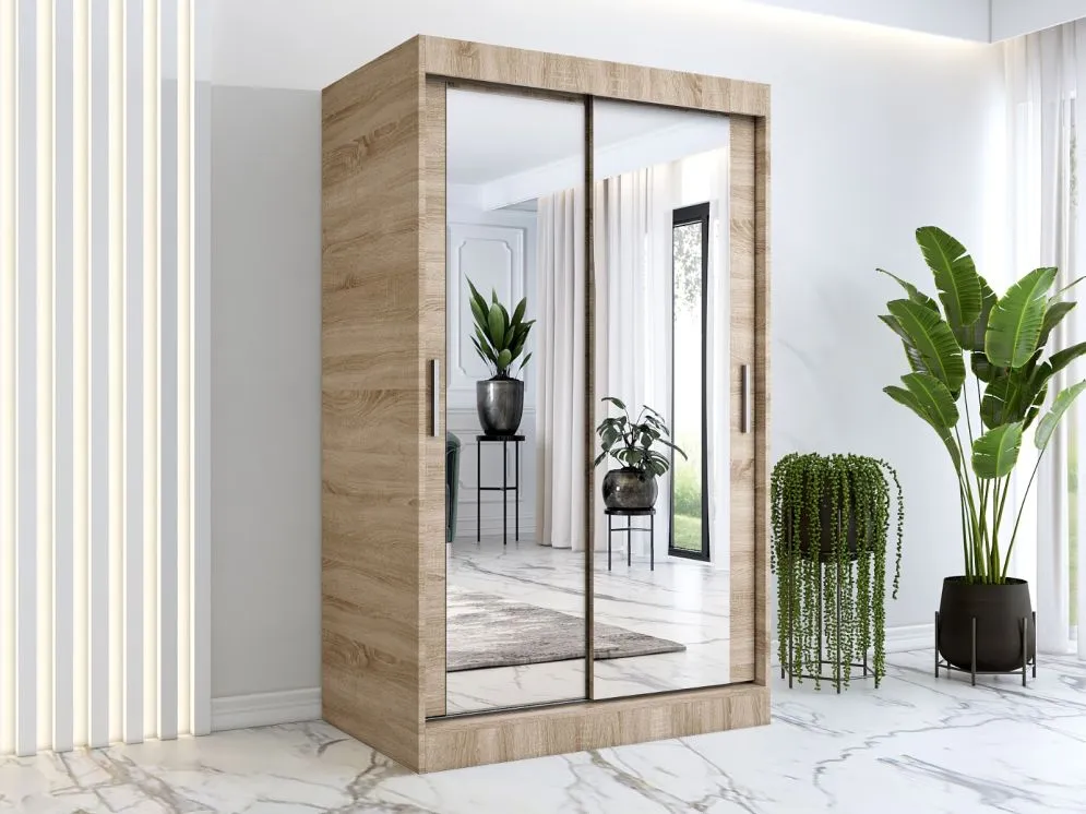 Szafa przesuwna MODUO COMFORT 120 dąb sonoma z dwoma lustrami do sypialni | MIRAT. w stylu kolekcja MODUO COMFORT