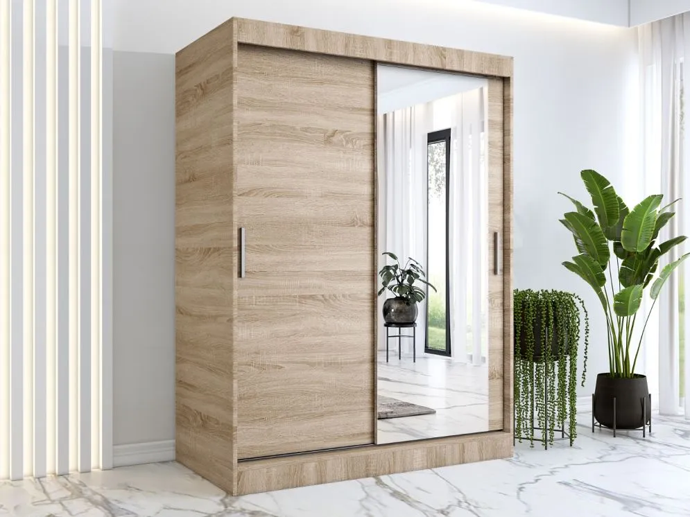 Szafa przesuwna MODUO COMFORT 150 dąb sonoma gładka z lustrem | MIRAT. w stylu kolekcja MODUO COMFORT