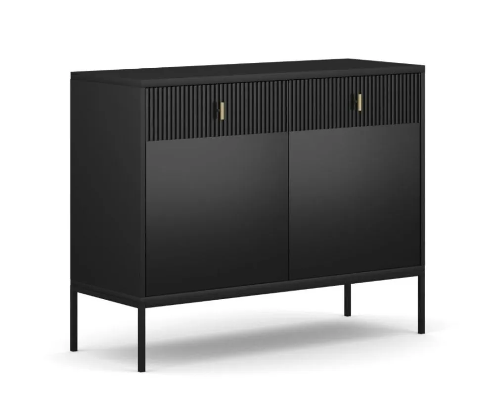 Komoda MAGGIORE 2D2S 104 czarna mat glamour I sklep meblowy MIRAT. styl GLAMOUR, RYFLOWANY kolekcja MAGGIORE