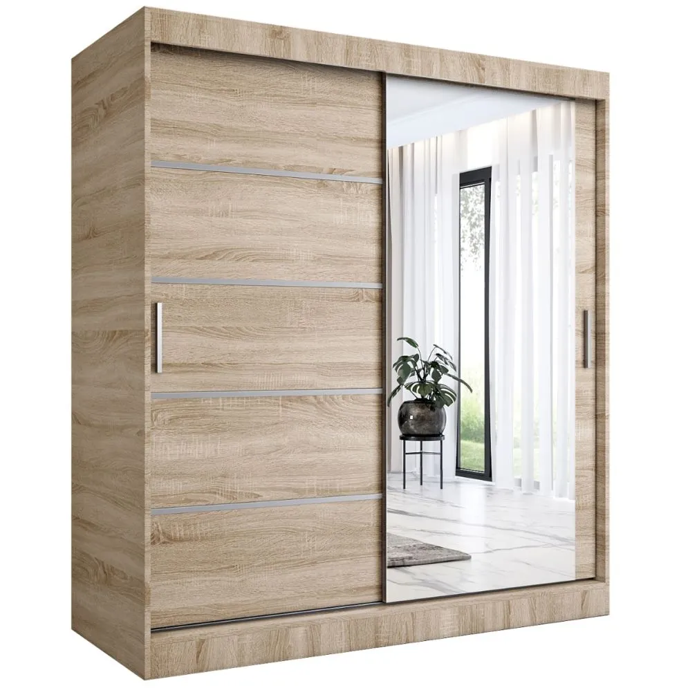 Szafa przesuwna MODUO COMFORT 2 180 dąb sonoma z listwami i z lustrem | MIRAT. kolekcja MODUO COMFORT