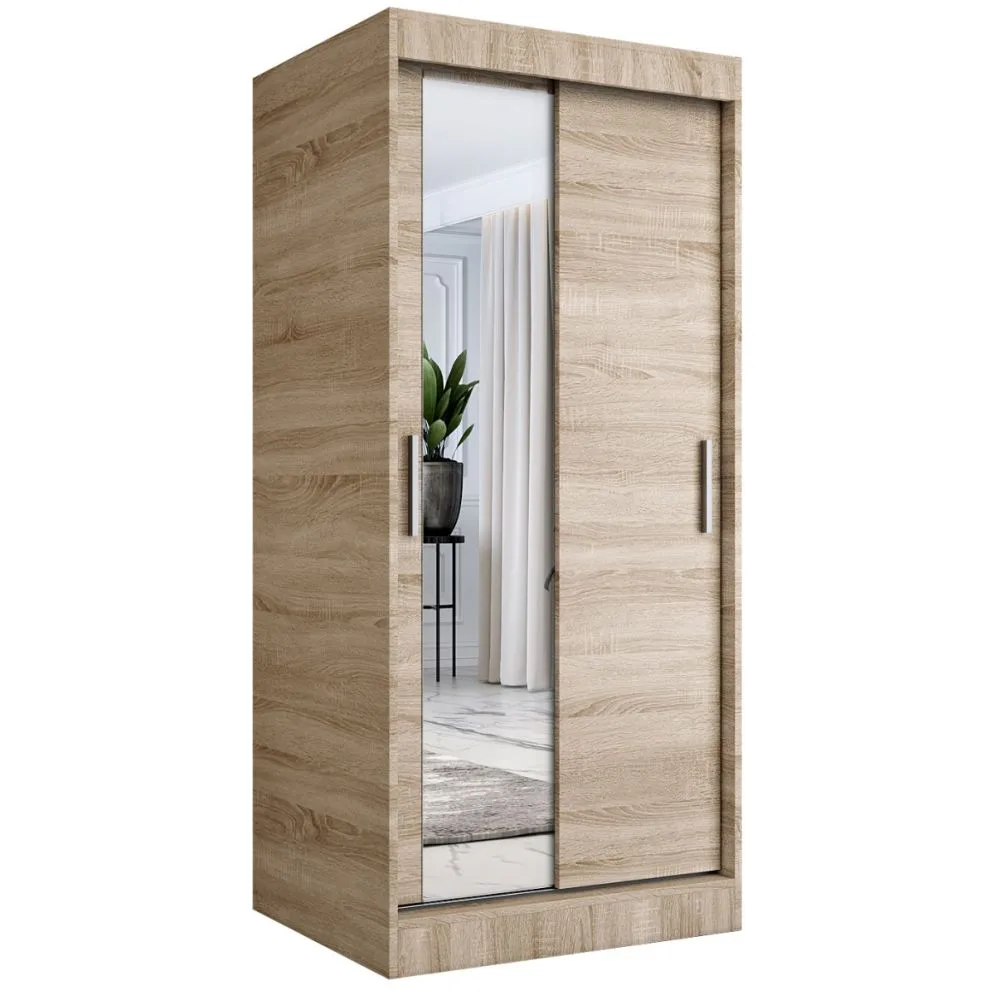 Szafa przesuwna MODUO COMFORT 90 dąb sonoma gładka z lustrem po lewej stronie | MIRAT. w stylu kolekcja MODUO COMFORT