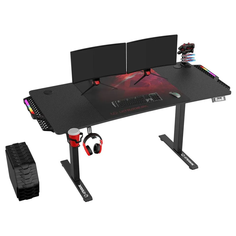 Biurko gamingowe LEVEL V2 LED czerwone ULTRADESK | MIRAT.
