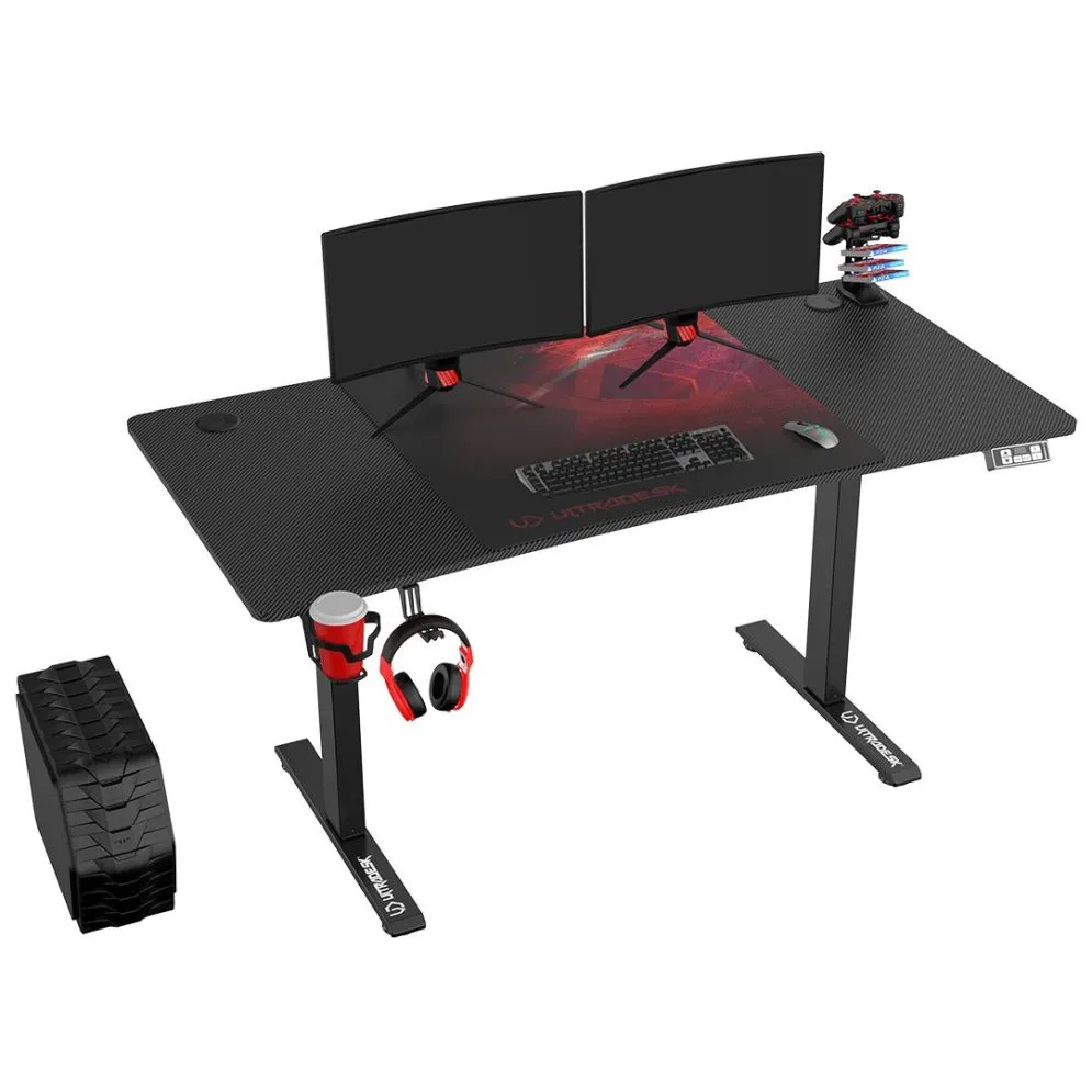 Biurko LEVEL czerwone gamingowe z elektryczną regulacją wysokości | MIRAT.