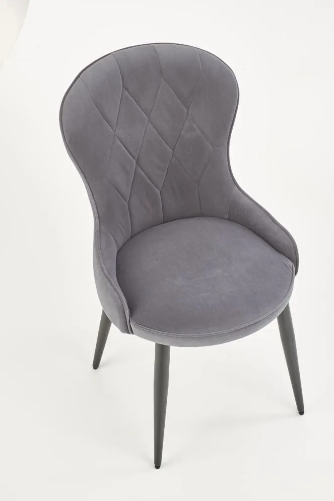 Krzesło K366 VELVET szare z przeszyciami tapicerowane aksamitem | MIRAT. styl GLAMOUR