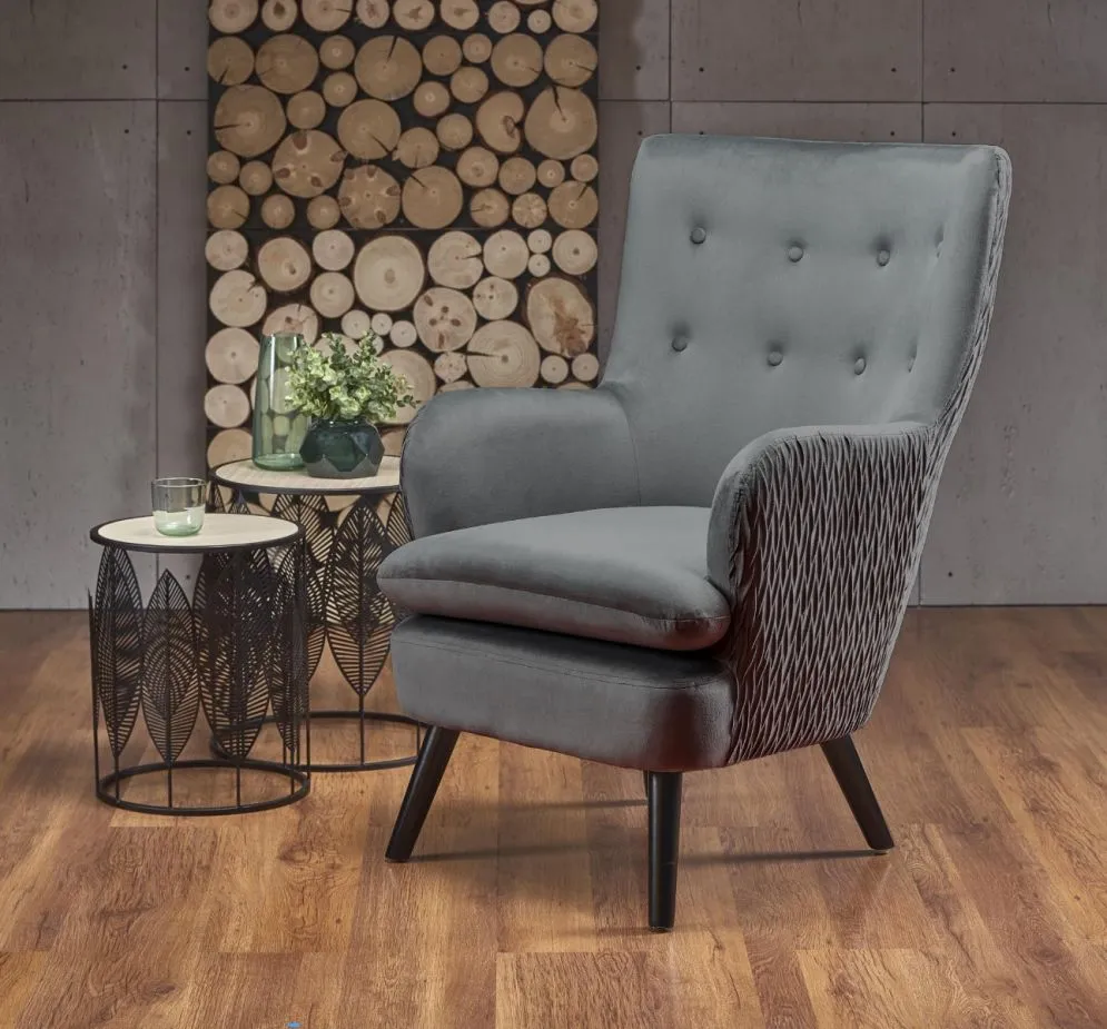 Fotel RAVEL VELVET szary/czarny tapicerowany aksamitem | MIRAT.