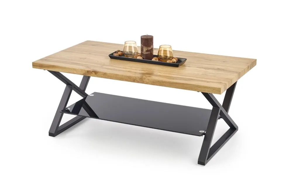 Ława XENA PROSTOKĄT 110x60 ze szklaną półką do salonu w stylu loft | MIRAT. styl LOFT
