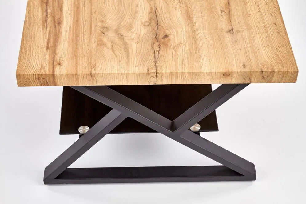 Ława XENA PROSTOKĄT 110x60 ze szklaną półką do salonu w stylu loft | MIRAT. styl LOFT