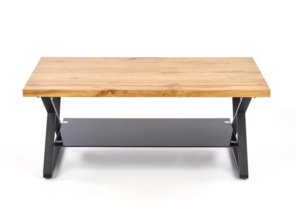 Ława XENA PROSTOKĄT 110x60 ze szklaną półką do salonu w stylu loft | MIRAT. styl LOFT
