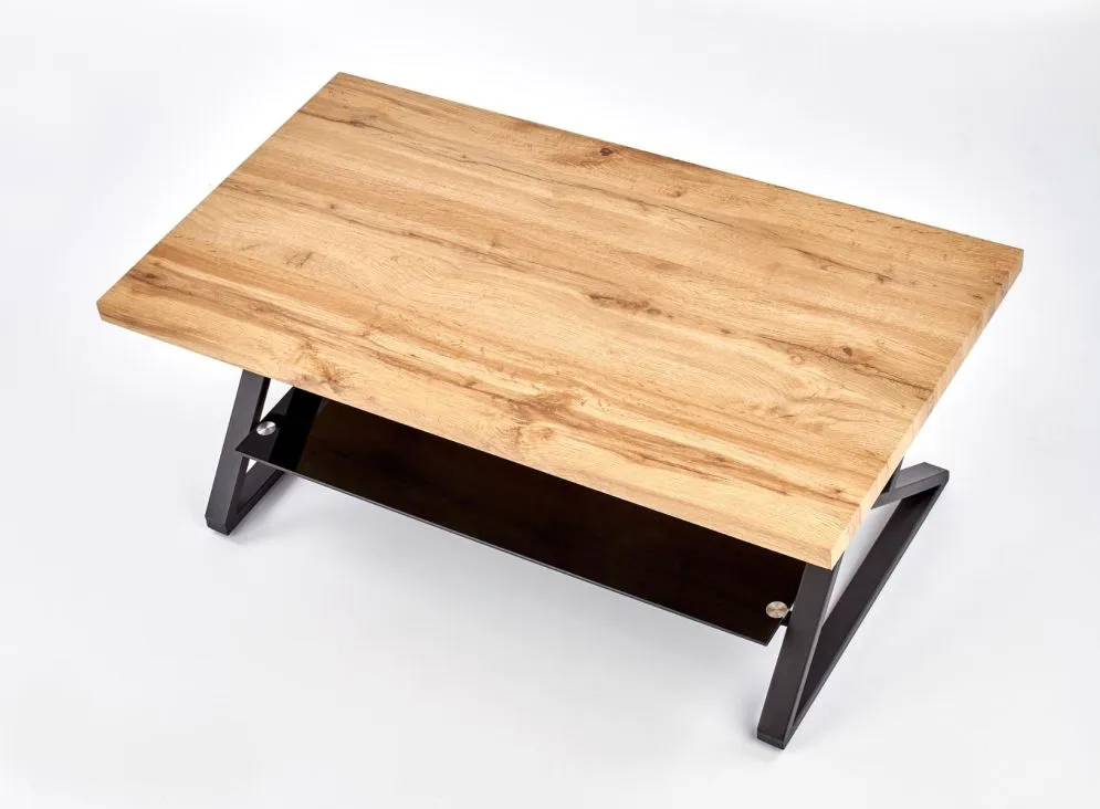 Ława XENA PROSTOKĄT 110x60 ze szklaną półką do salonu w stylu loft | MIRAT. styl LOFT