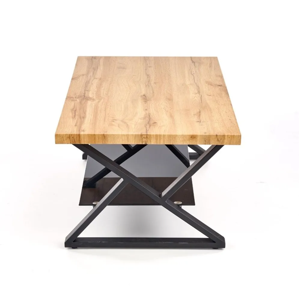 Ława XENA PROSTOKĄT 110x60 ze szklaną półką do salonu w stylu loft | MIRAT. styl LOFT