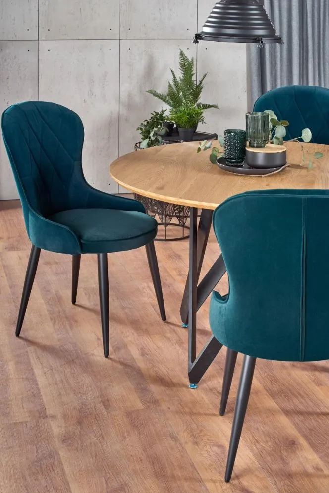 Stół MOZAMBIK 120x120 dąb/czarny okrągły do salonu | MIRAT. styl LOFT