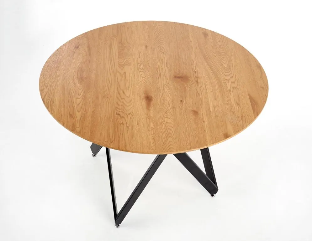 Stół MOZAMBIK 120x120 dąb/czarny okrągły do salonu | MIRAT. styl LOFT