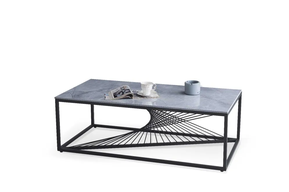 Ława INFINITY 2 120x60 z efektem marmuru na nietypowej czarnej podstawie | MIRAT. styl LOFT