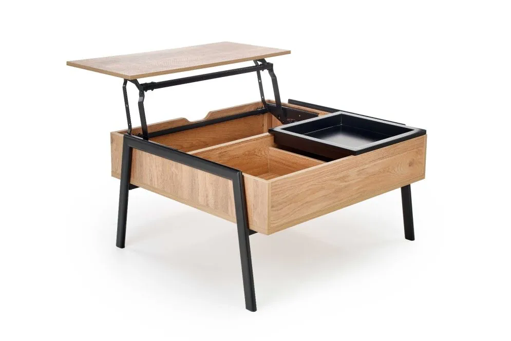 Stolik kawowy PODIUM 85x80 naturalny/czarny z unoszonym blatem | MIRAT. styl LOFT