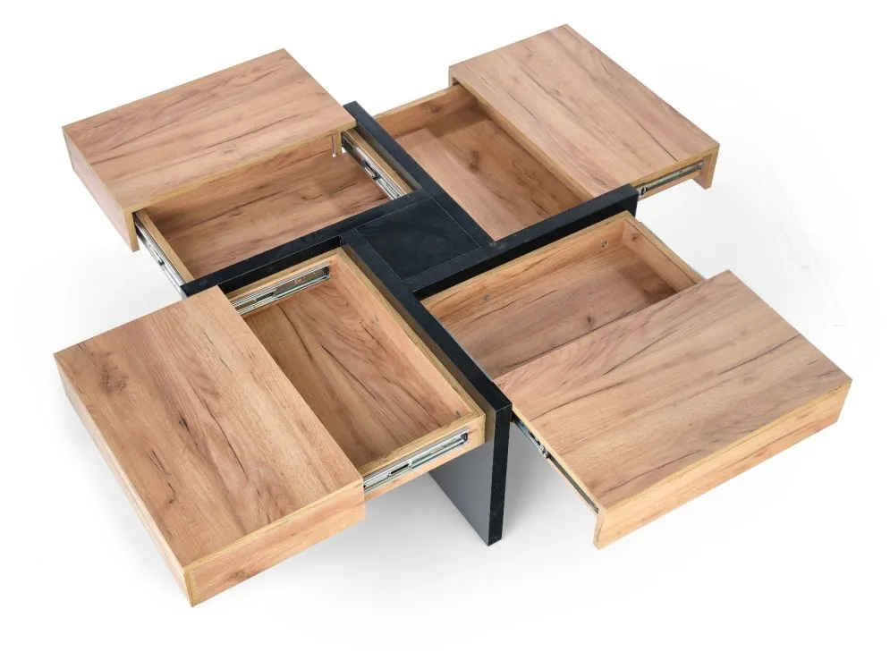 Stolik kawowy SEVILLA 100x100 dąb/czarny HALMAR | MIRAT. styl LOFT