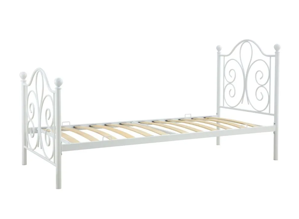Łóżko metalowe PANAMA 90x200 białe zdobione | MIRAT. styl LOFT