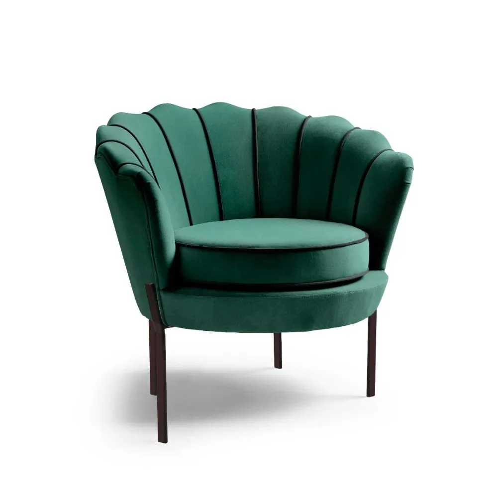 Fotel ANGELO ciemny zielony na metalowych czarnych nogach | MIRAT. styl GLAMOUR, LOFT