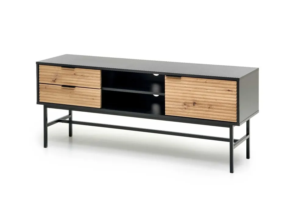 Szafka RTV MURANO 150 dąb/czarna stojąca z półką | MIRAT. w stylu LOFT kolekcja MURANO