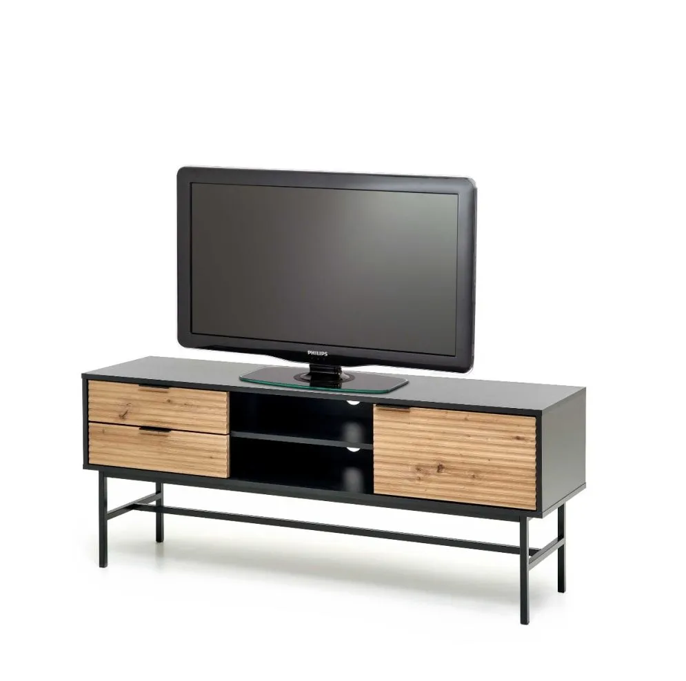 Szafka RTV MURANO 150 dąb/czarna stojąca z półką | MIRAT. w stylu LOFT kolekcja MURANO