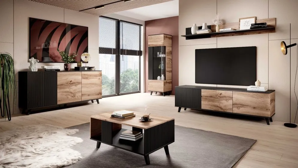 Komoda RANDOM KM-1 dąb/czarna w stylu loft | MIRAT. w stylu LOFT kolekcja RANDOM