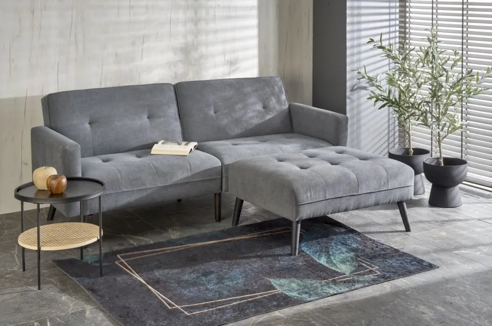 Sofa rozkładana CORNELIUS niebieska na drewnianych nogach I sklep ...