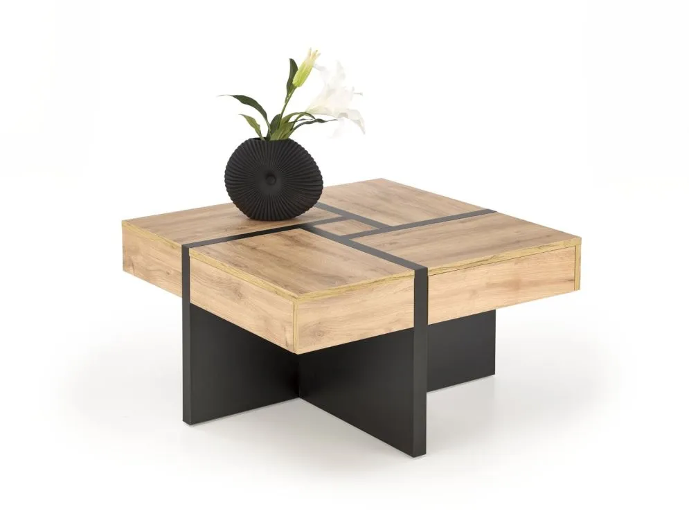 Stolik kawowy SEVILLA S 80x80 dąb craft/czarny z szufladami I sklep meblowy MIRAT. styl LOFT