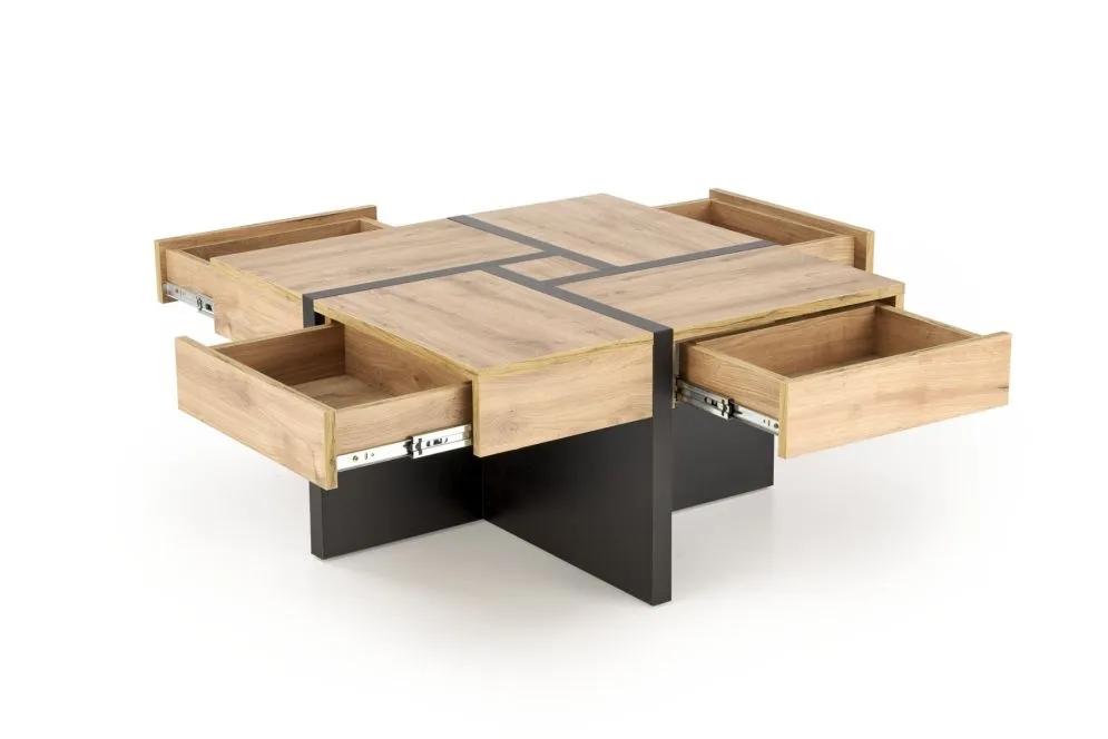Stolik kawowy SEVILLA S 80x80 dąb craft/czarny z szufladami I sklep meblowy MIRAT. styl LOFT