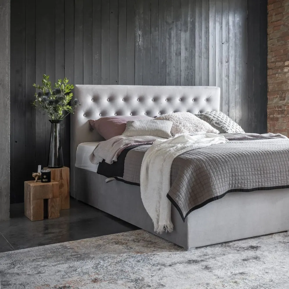 Łóżko kontynentalne LOREE VELVET 180x200 szare z pojemnikiem tapicerowane | MIRAT. w stylu GLAMOUR kolekcja