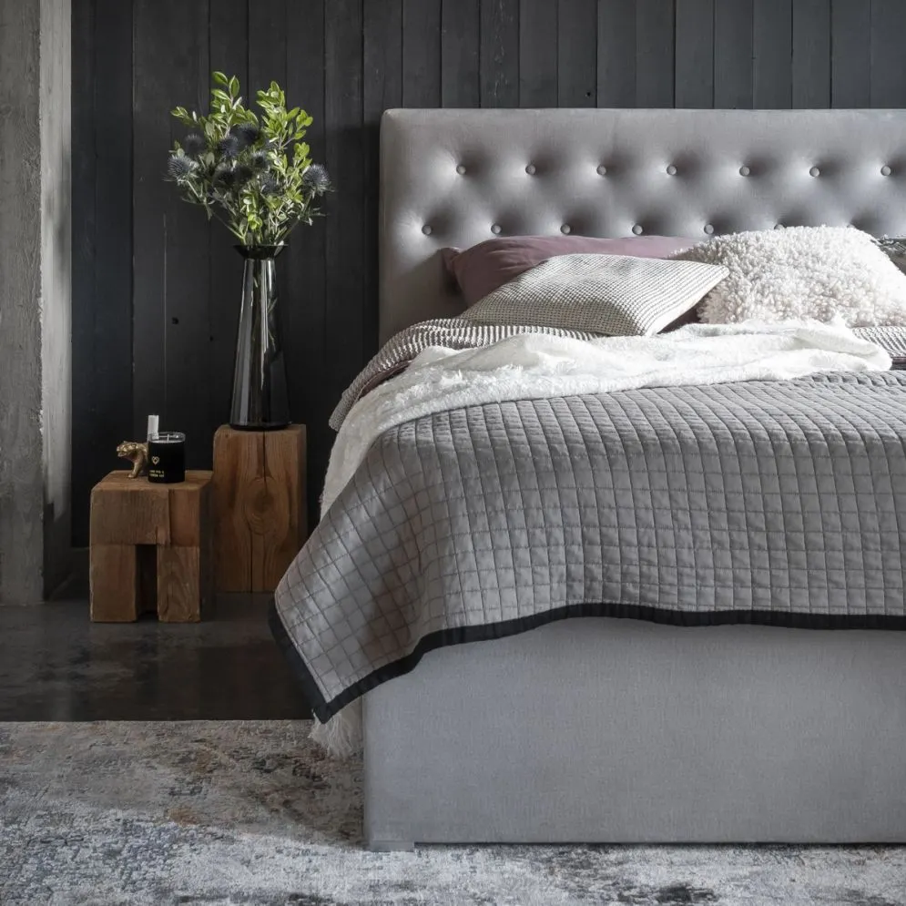 Łóżko kontynentalne LOREE VELVET 180x200 szare z pojemnikiem tapicerowane | MIRAT. w stylu GLAMOUR kolekcja