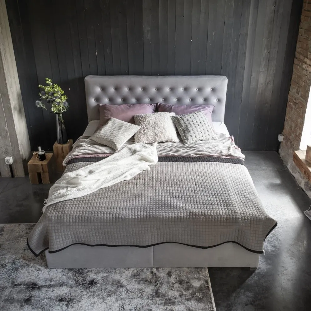 Łóżko kontynentalne LOREE VELVET 180x200 szare z pojemnikiem tapicerowane | MIRAT. w stylu GLAMOUR kolekcja