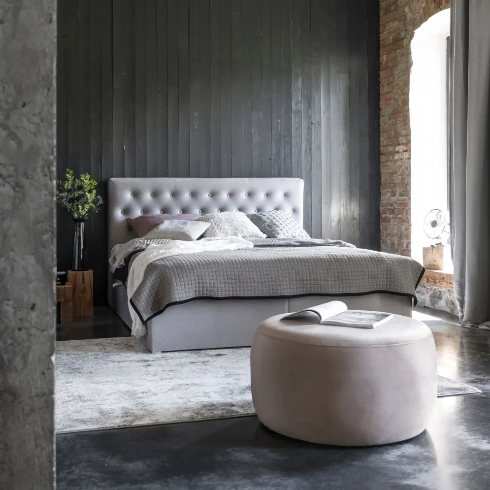 Łóżko kontynentalne LOREE VELVET 180x200 szare z pojemnikiem tapicerowane | MIRAT. w stylu GLAMOUR kolekcja