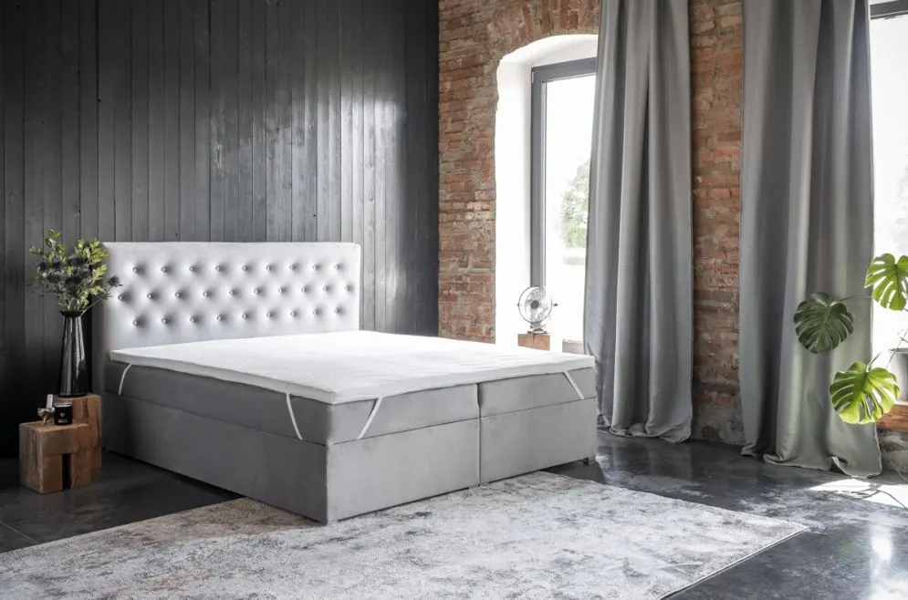 Łóżko kontynentalne LOREE VELVET 180x200 szare z pojemnikiem tapicerowane | MIRAT. w stylu GLAMOUR kolekcja