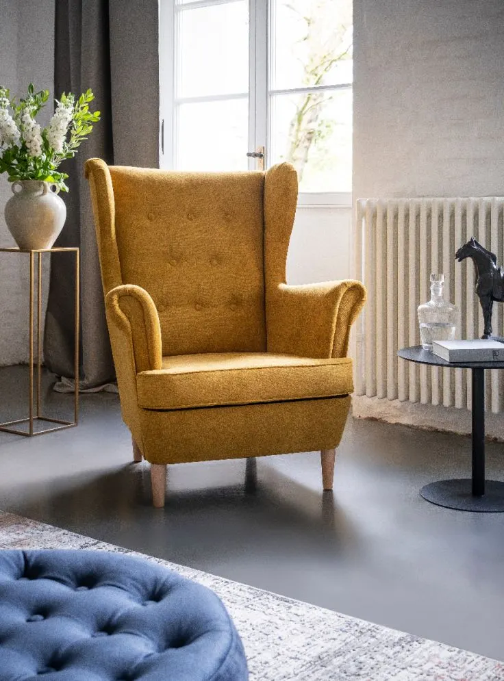Fotel uszak AROS żółty tapicerowany tkaniną | MIRAT. w stylu GLAMOUR kolekcja